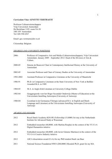 Full Curriculum Vitae - Faculteit der Letteren, Vrije Universiteit ...