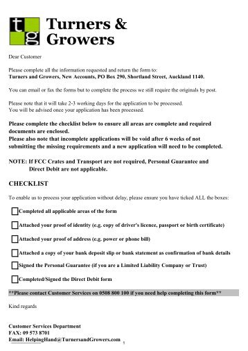 Supplier Application Form - Turners & Growers
