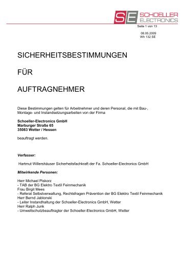 Sicherheitsbestimmungen (PDF) - Schoeller-Electronics