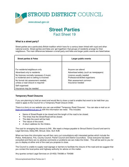 Street Parties FactSheet - Stroud District Council