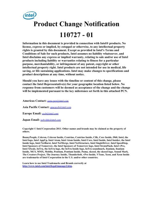Product Change Notification 110727 - 01 - IntelÂ® Quality Document ...