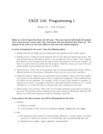 Exam #2 list of topics - TAMU Computer Science Faculty Pages