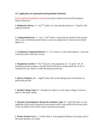 4.5. Applications of exponential and logarithmic functions ...