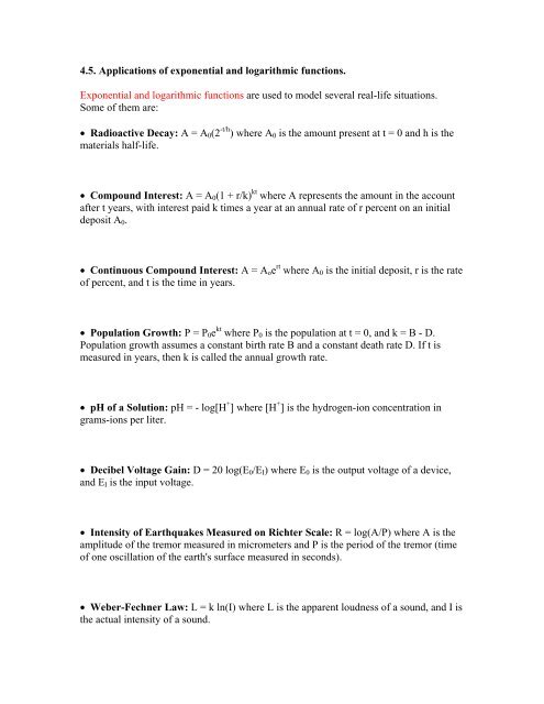 4.5. Applications of exponential and logarithmic functions ...