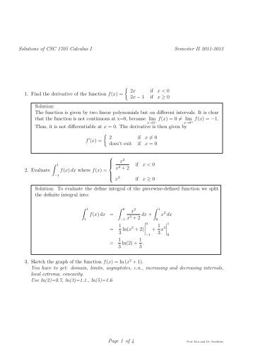 Solutions of CSC 1705 Calculus I Semester II 2011-2012 1. Find the ...