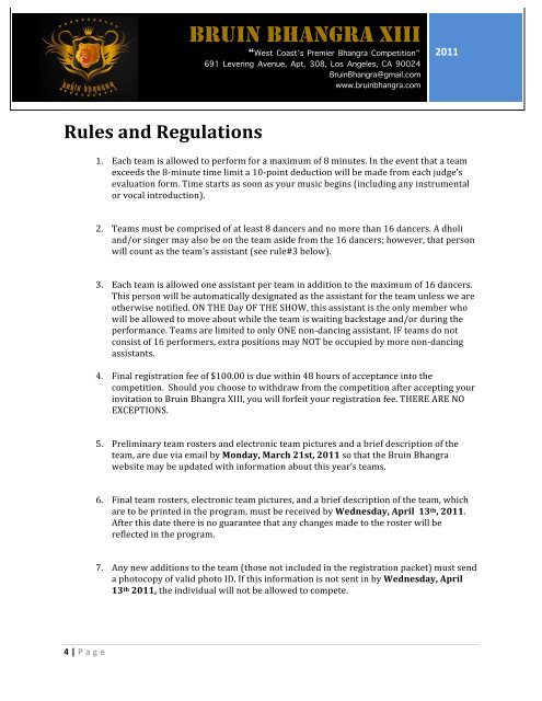 Judging Criteria - Bruin Bhangra