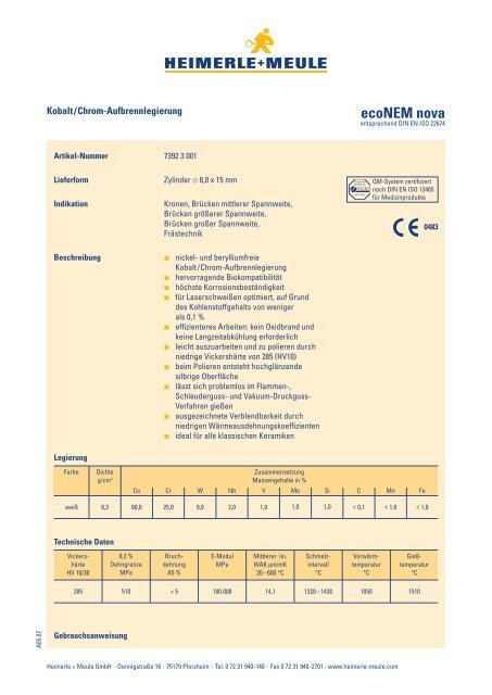 ecoNEM nova Datenblatt + Gebrauchsanweisung - Heimerle + Meule