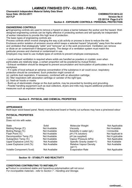 Laminex Finished DTV - Gloss - Panel MSDS 6614-22