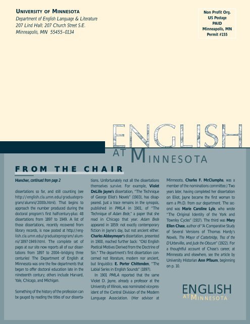 spring M - Department of English - University of Minnesota