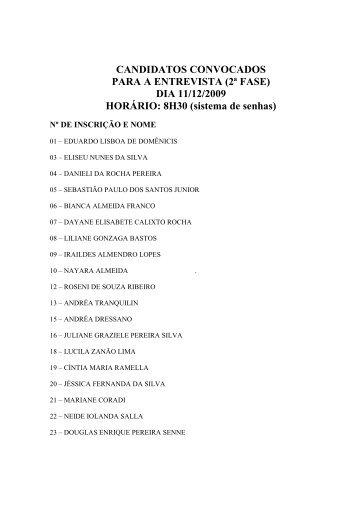 CANDIDATOS CONVOCADOS PARA A ENTREVISTA (2Âª FASE ...