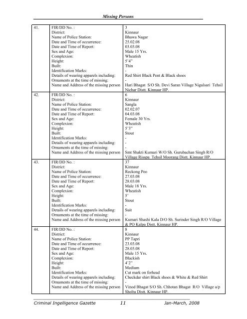 himachal pradesh police criminal intelligence gazette pointer