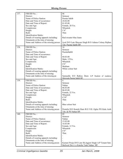 himachal pradesh police criminal intelligence gazette pointer