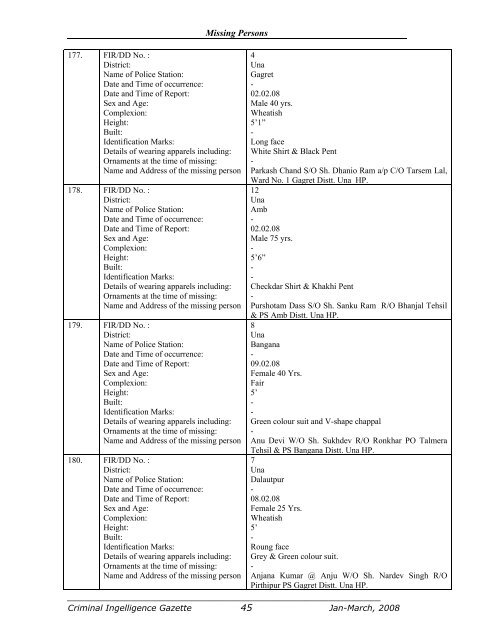 himachal pradesh police criminal intelligence gazette pointer