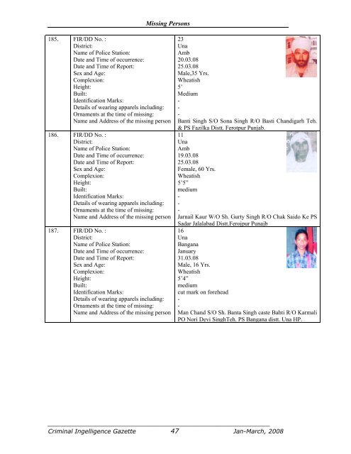 himachal pradesh police criminal intelligence gazette pointer