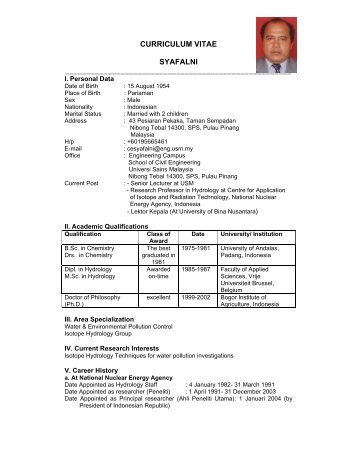 CURRICULUM VITAE SYAFALNI - School of Civil Engineering USM