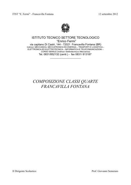 composizione classi quarte francavilla fontana - I.T.I.S. &quot;E.  Fermi&quot;