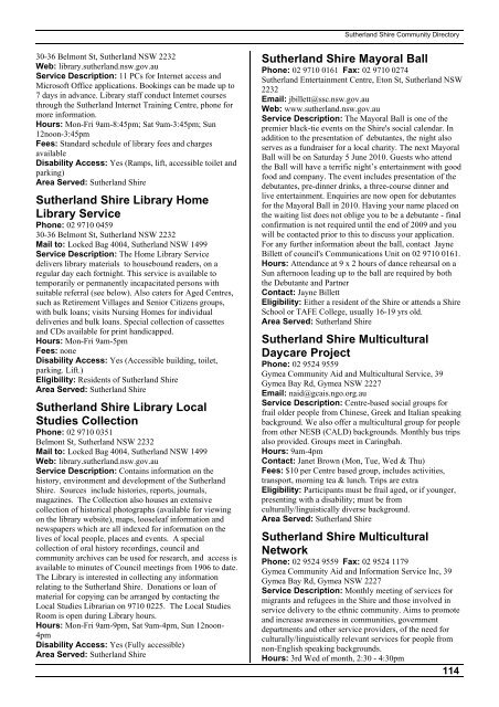 Sutherland Shire Community Directory - Sutherland Shire Council