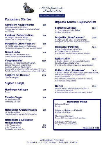 Vorspeisen / Appetizers - Alt Helgoländer Fischerstube