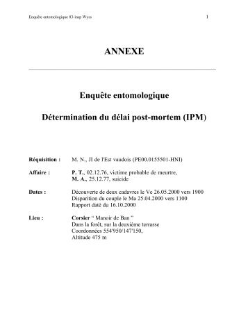 ANNEXE - Entomologie forensique en Suisse