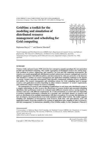 GridSim: a toolkit for the modeling and simulation of distributed ...