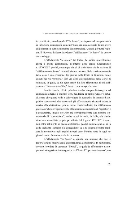 la disciplina del trasporto pubblico locale: recenti sviluppi e prospettive