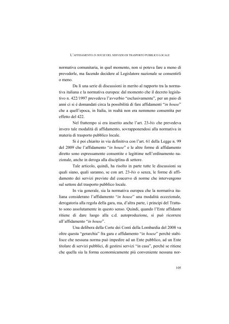 la disciplina del trasporto pubblico locale: recenti sviluppi e prospettive