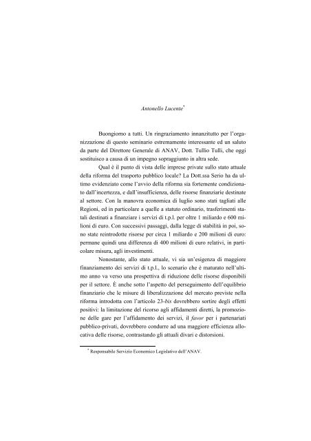 la disciplina del trasporto pubblico locale: recenti sviluppi e prospettive