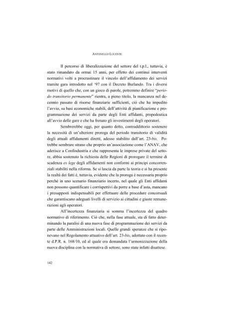 la disciplina del trasporto pubblico locale: recenti sviluppi e prospettive