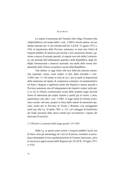 la disciplina del trasporto pubblico locale: recenti sviluppi e prospettive