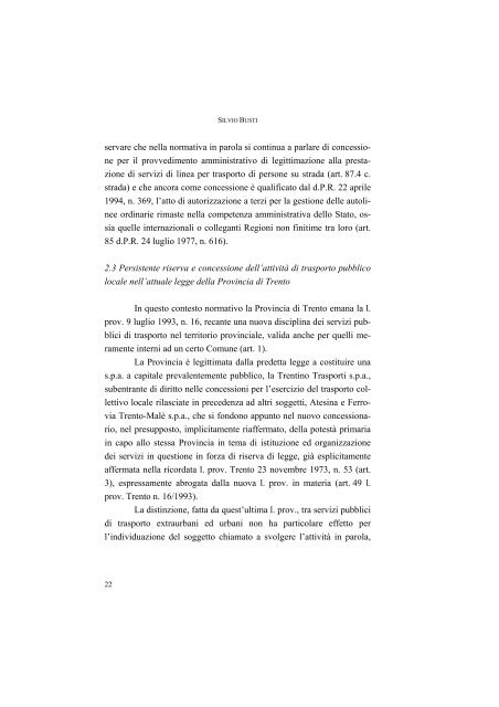 la disciplina del trasporto pubblico locale: recenti sviluppi e prospettive