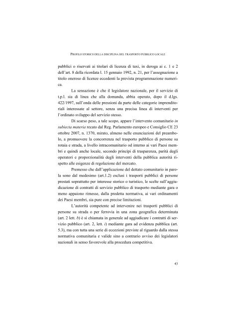 la disciplina del trasporto pubblico locale: recenti sviluppi e prospettive