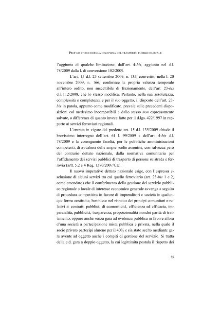 la disciplina del trasporto pubblico locale: recenti sviluppi e prospettive