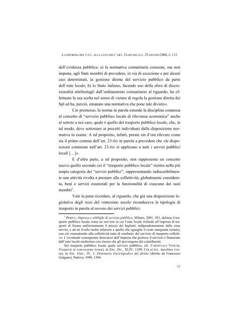 la disciplina del trasporto pubblico locale: recenti sviluppi e prospettive