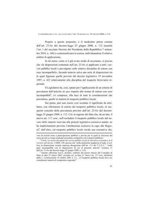 la disciplina del trasporto pubblico locale: recenti sviluppi e prospettive