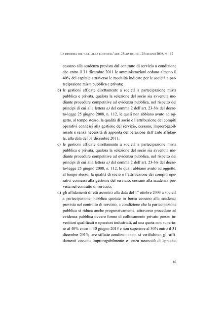 la disciplina del trasporto pubblico locale: recenti sviluppi e prospettive