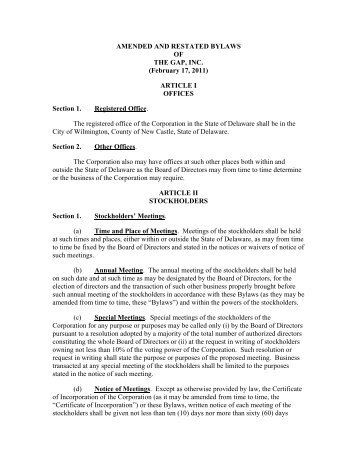 AMENDED AND RESTATED BYLAWS OF THE GAP, INC. (February ...