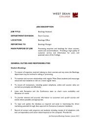 JOB DESCRIPTION JOB TITLE Bookings Assistant DEPARTMENT ...