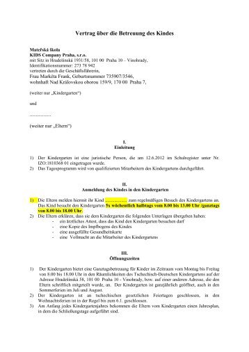 Betreuungsvertrag (pdf) - Kids Company Praha