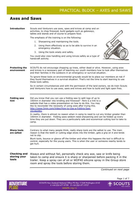 AXES and SAWS Axes and Saws - Brooklyn Scouts, Wellington