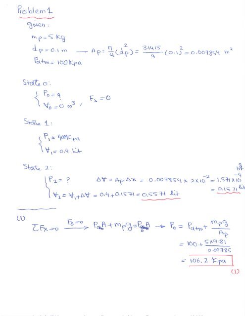 Thermodynamics (ES 340) Quiz 1 May 24, 2005 Name: (1 Hour)