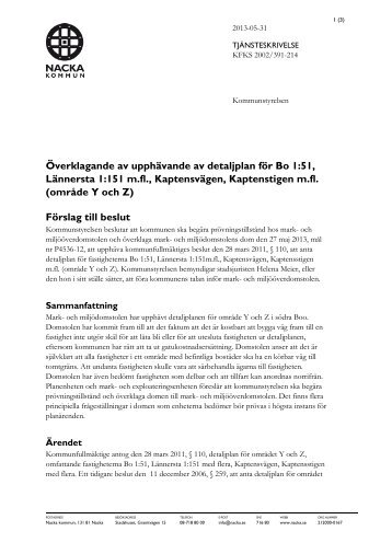 Ãverklagande av upphÃ¤vande av detaljplan fÃ¶r ... - Nacka kommun