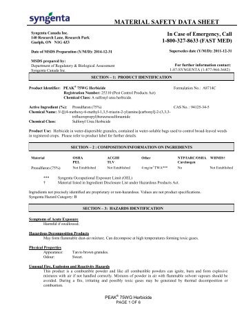 Peak MSDS - Syngenta Farm