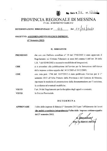 determinazione dirigenziale n. 5 del 22 gennaio 2013
