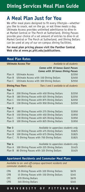 Dining Services Meal Plan Insert - Panther Central
