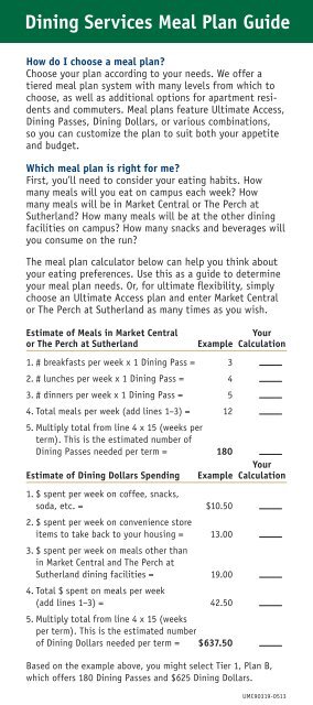 Dining Services Meal Plan Insert - Panther Central