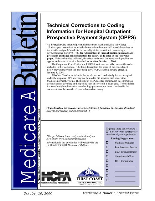 Technical Corrections to Coding Information for Hospital Outpatient ...