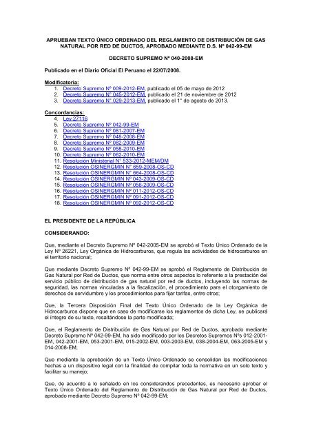 Decreto Supremo N° 040-2008-EM - osinergmin