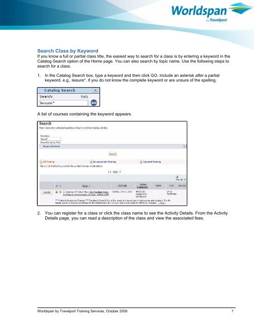 Worldspan by Travelport Training Services - Global Learning Center