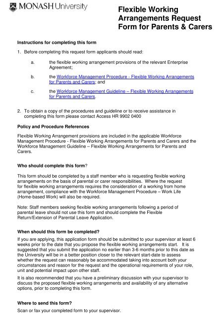 Flexible Working Arrangements Request Form - Adm.monash.edu.au