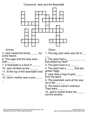 Crossword: Jack and the Beanstalk Across Down 3. Jack traded the ...